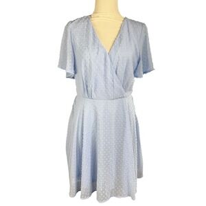 Altar'd State Giata Dress French Blue Swiss Dot Flutter Sleeve Mini Womens L NEW